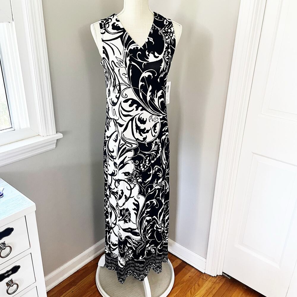 NEW Chico's Black & White Bi-color Scroll Maxi Dress